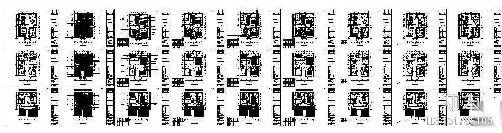 新中式三层独栋别墅施工图设计（附效果图）cad施工图下载【ID:161785100】