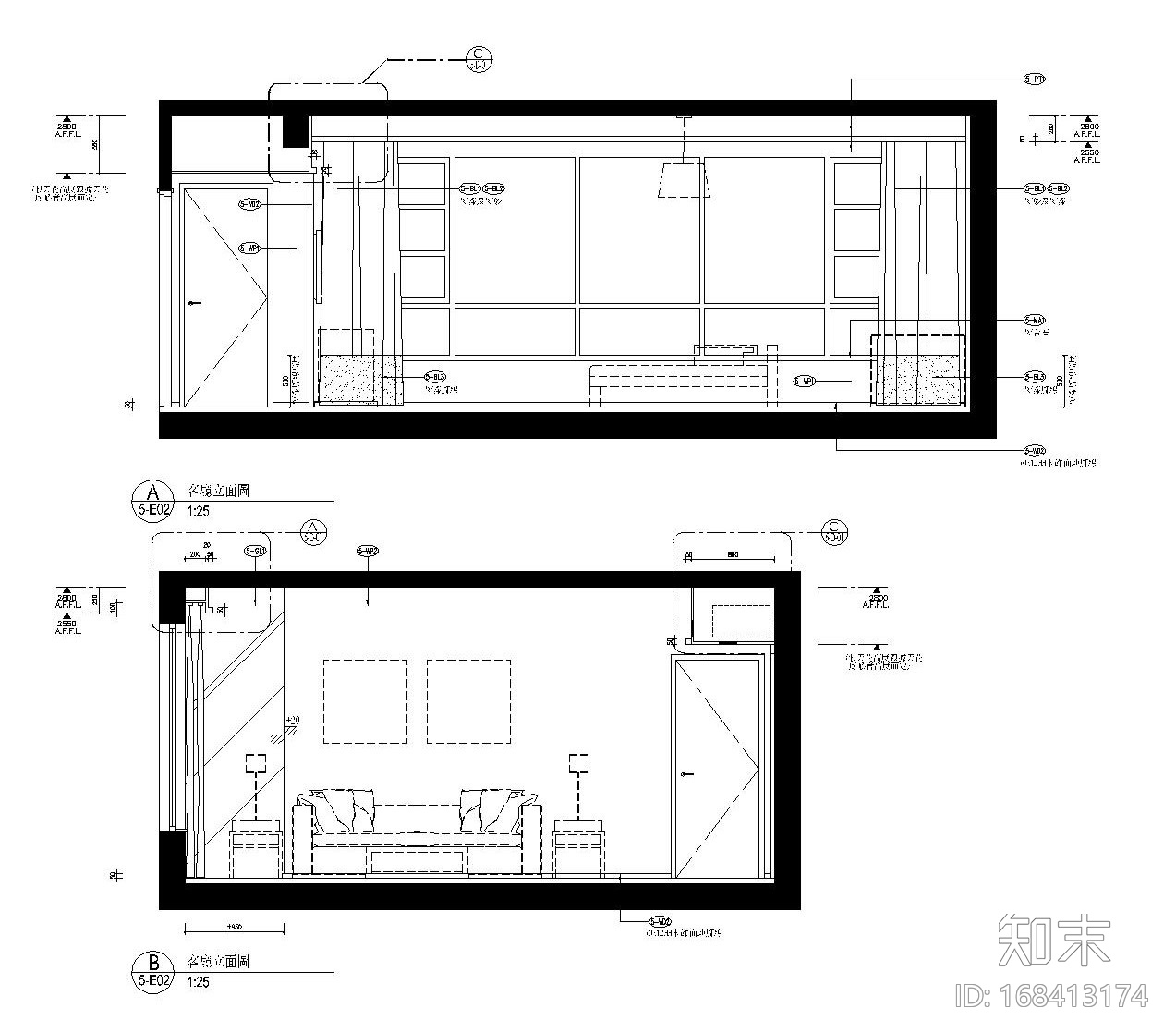 上海世纪花园欧式简约样板房装修施工图（附效果图）cad施工图下载【ID:168413174】