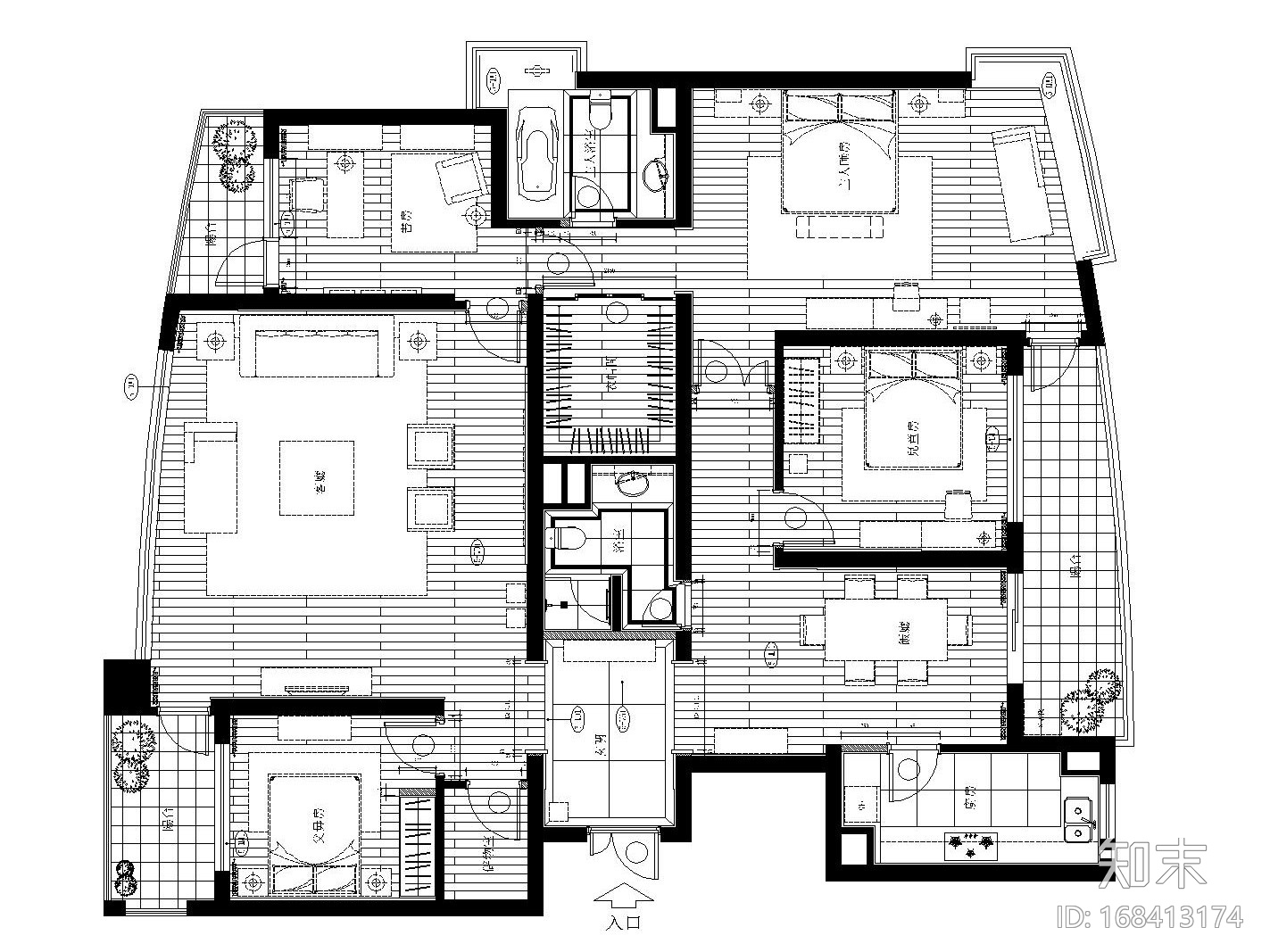 上海世纪花园欧式简约样板房装修施工图（附效果图）cad施工图下载【ID:168413174】