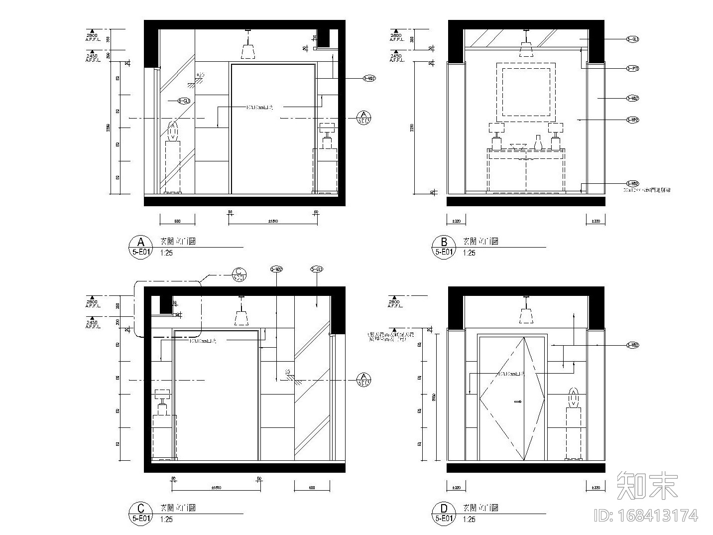 上海世纪花园欧式简约样板房装修施工图（附效果图）cad施工图下载【ID:168413174】