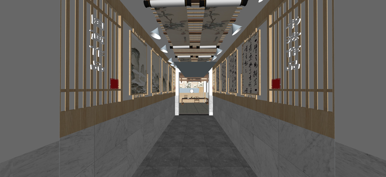 现代艺术展厅SU模型下载【ID:1222283456】