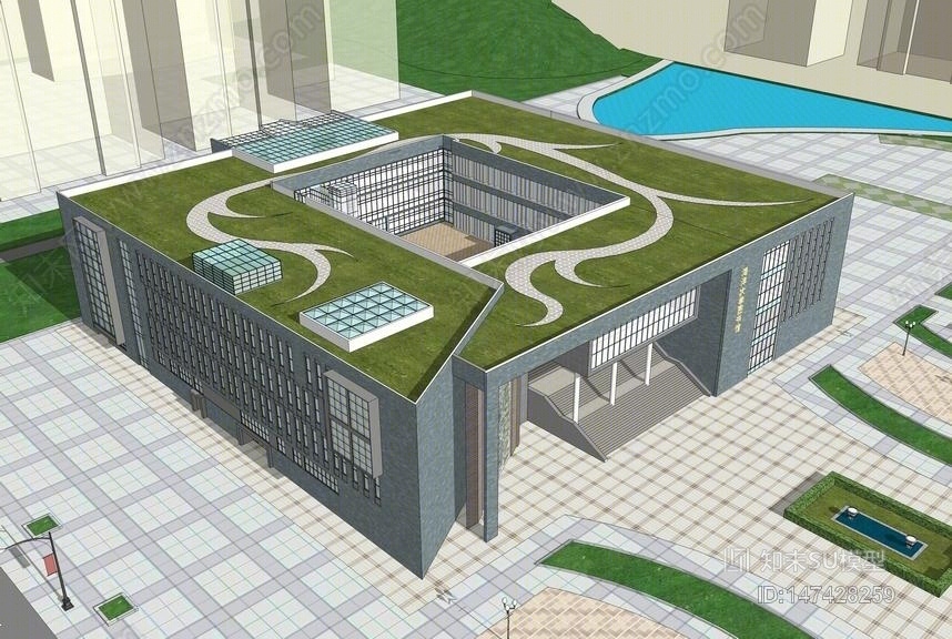 海洋大学图书馆SU模型下载【ID:147428259】