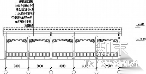 仿古长廊建筑结构施工图cad施工图下载【ID:165765154】