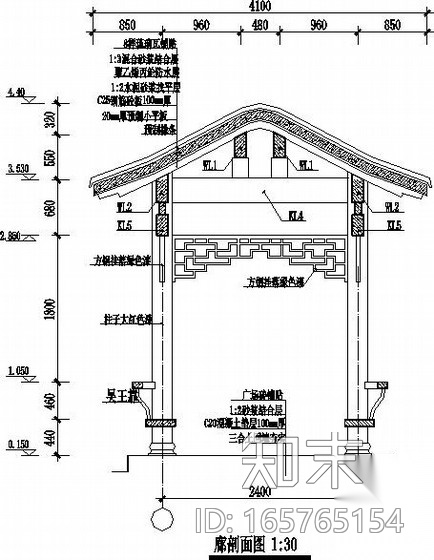 仿古长廊建筑结构施工图cad施工图下载【ID:165765154】