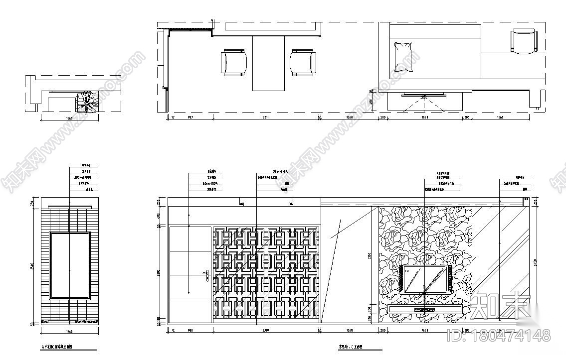 湖南中式260㎡两套三房两厅住宅装修施工图cad施工图下载【ID:180474148】