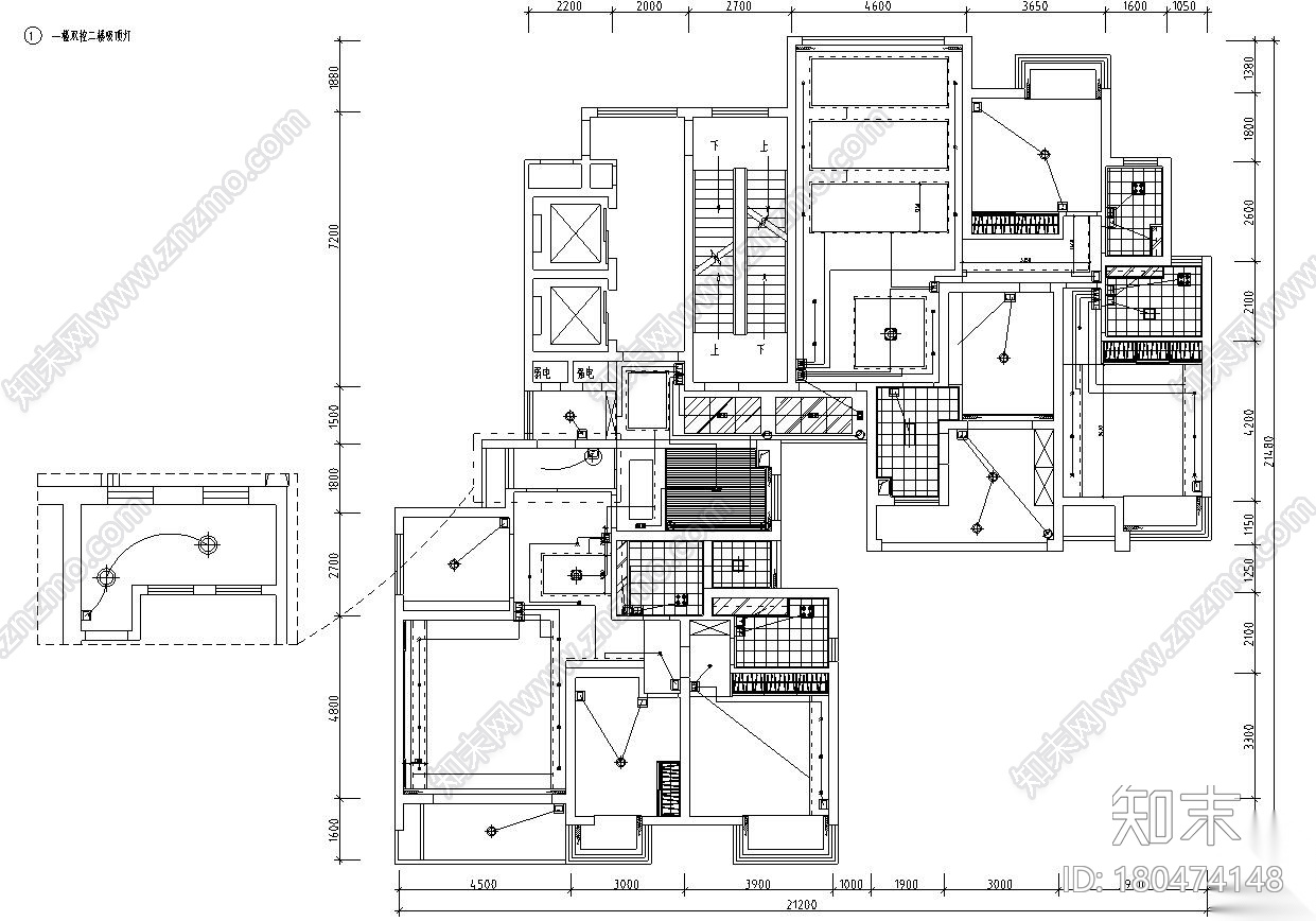 湖南中式260㎡两套三房两厅住宅装修施工图cad施工图下载【ID:180474148】