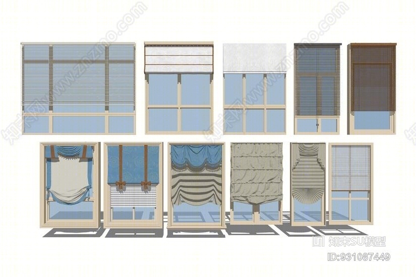 现代百叶窗帘卷帘组合SU模型下载【ID:931087449】