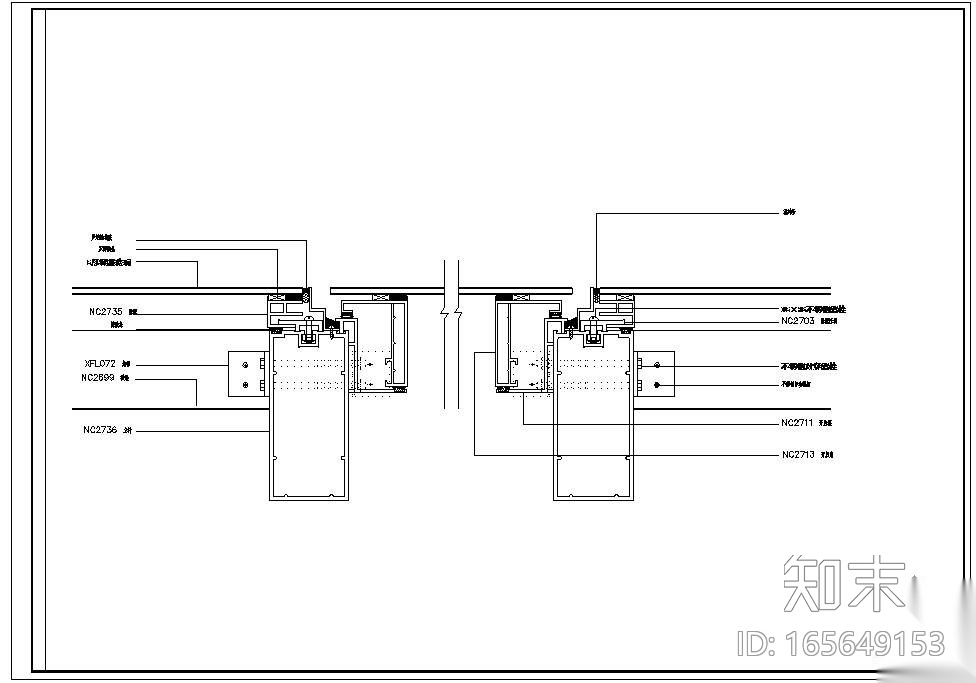 某隐框幕墙及铝塑板幕墙节点构造详图（一）cad施工图下载【ID:165649153】