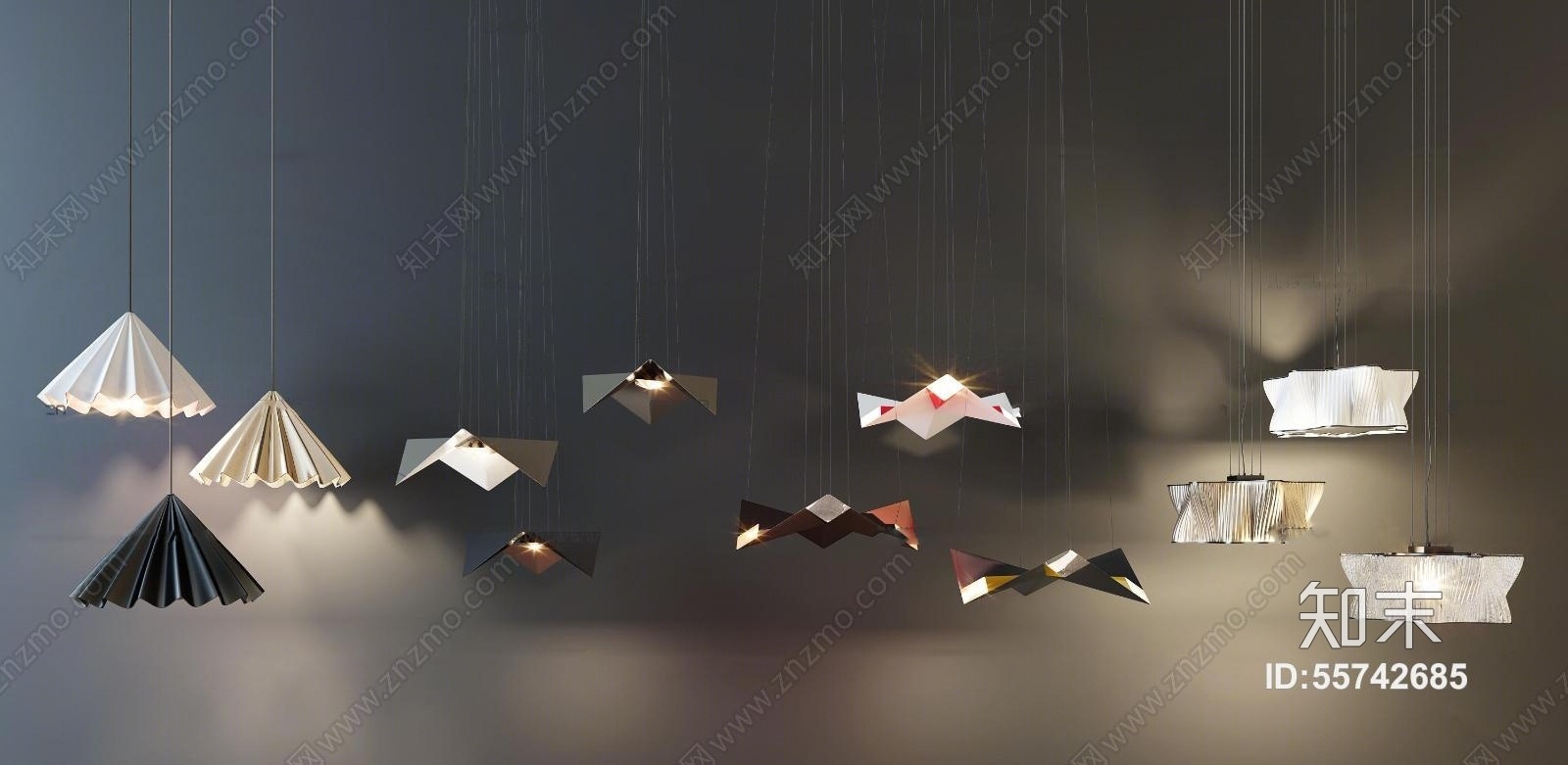 现代金属小吊灯组合3D模型下载【ID:55742685】
