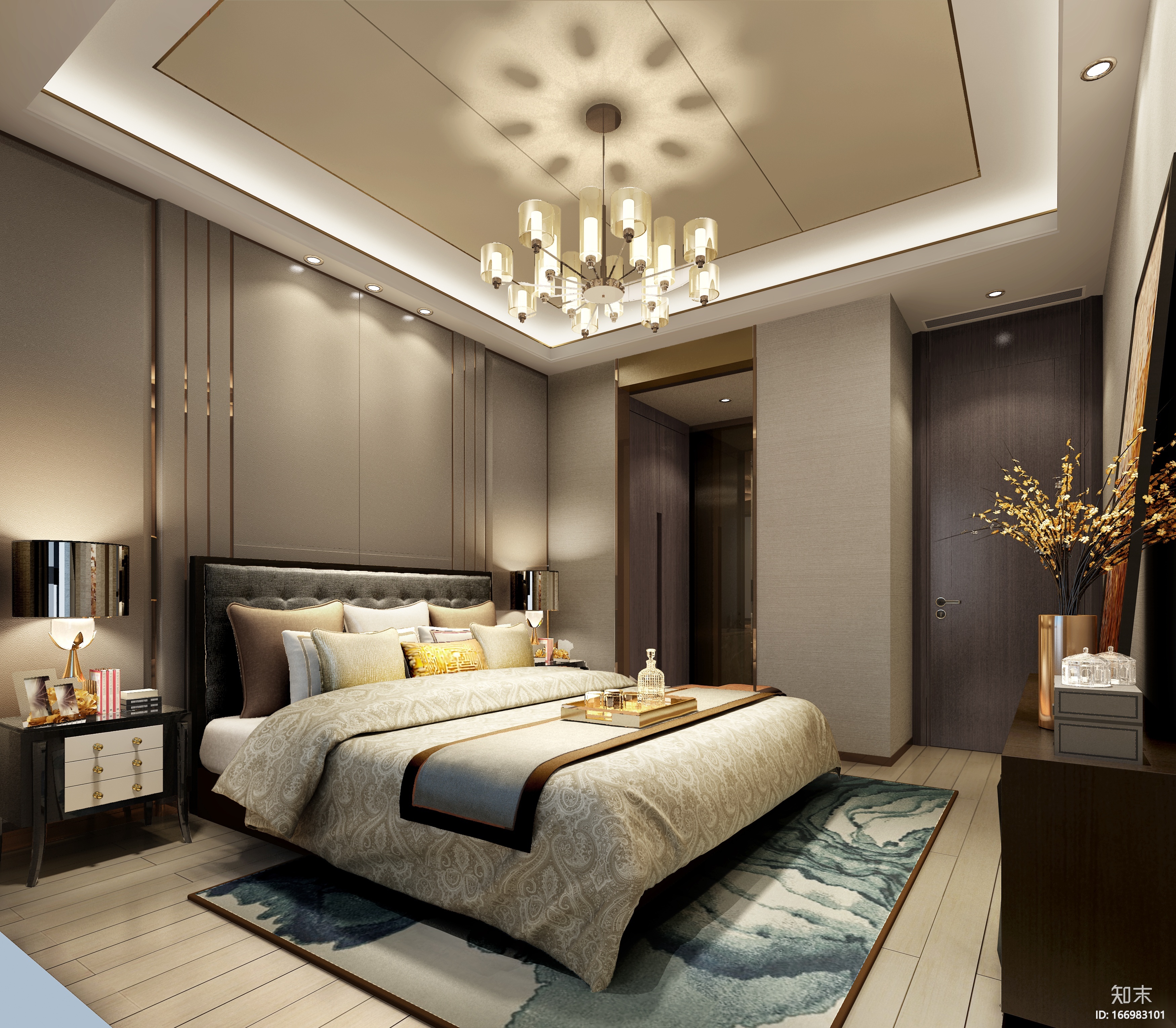 [北京]万科翡翠长安140户型样板间设计施工图（附效果图...施工图下载【ID:166983101】