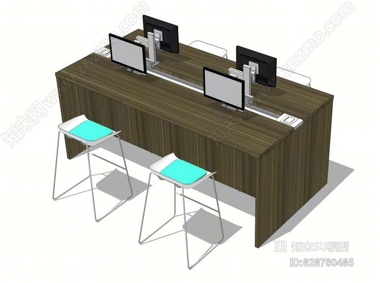 电脑桌椅工作卡位SU模型下载【ID:828760485】