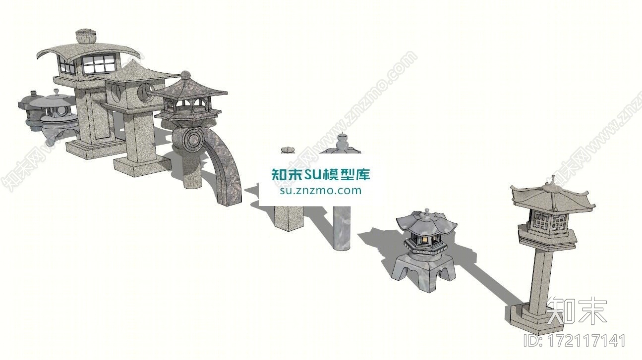 日式石灯景观灯合集SU模型下载【ID:172117141】