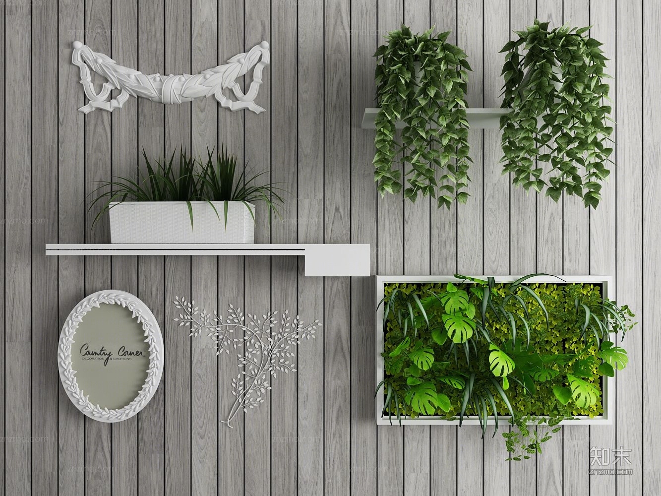 装饰植物墙饰组合3D模型下载【ID:45867025】