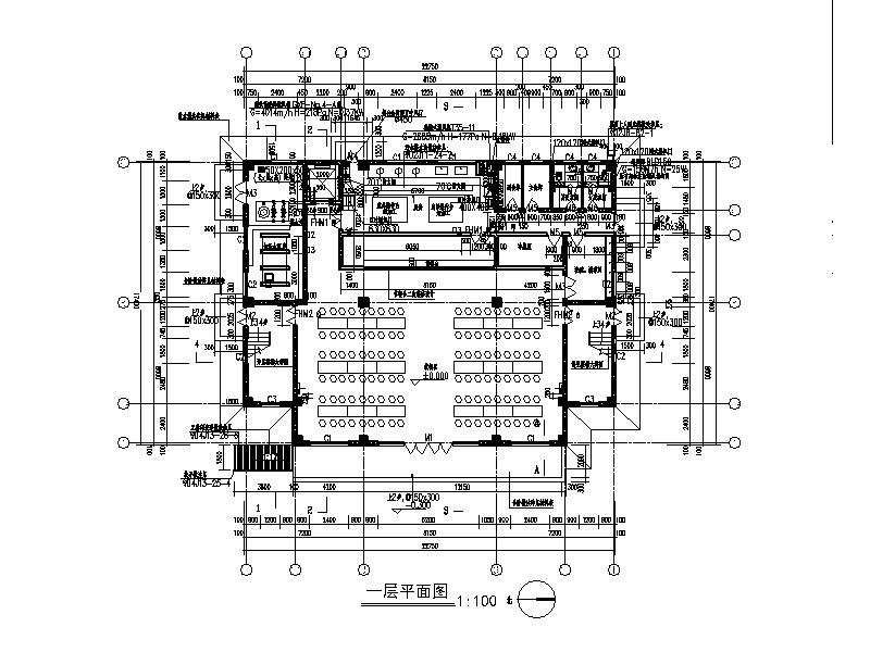 [宁夏]经典学院风格中学食堂建筑施工图cad施工图下载【ID:151544130】