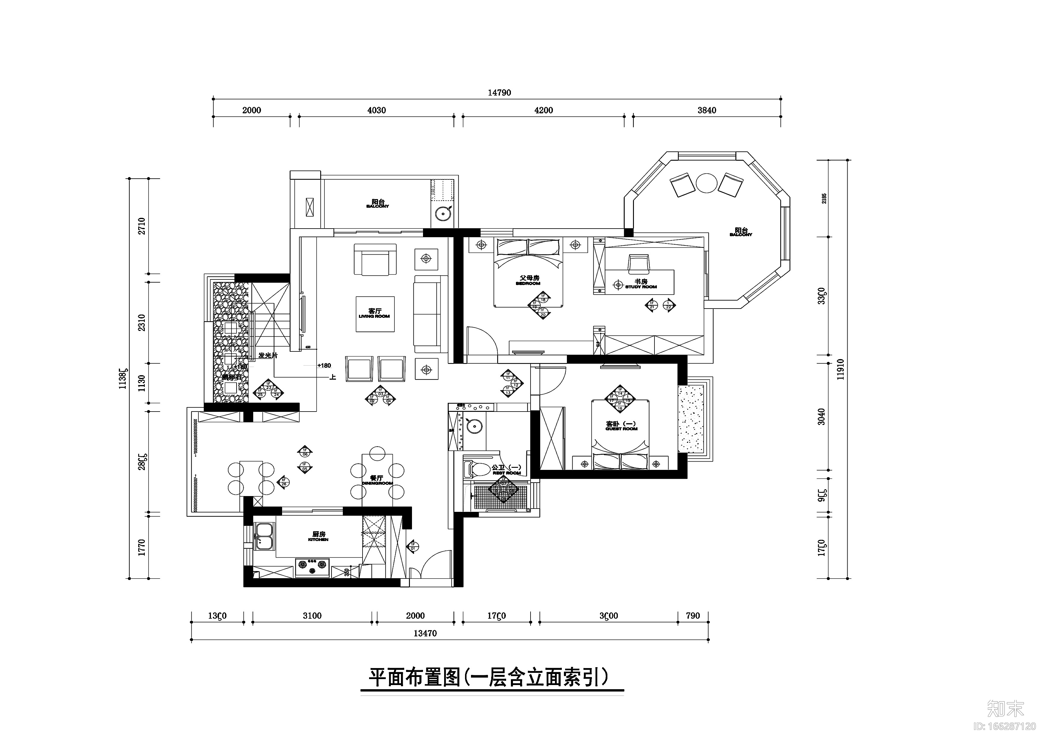 250平新中式风格复式住宅装修施工图+效果图施工图下载【ID:166287120】