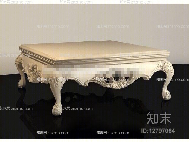 欧式简约白色木艺家居茶几3D模型下载【ID:12797064】