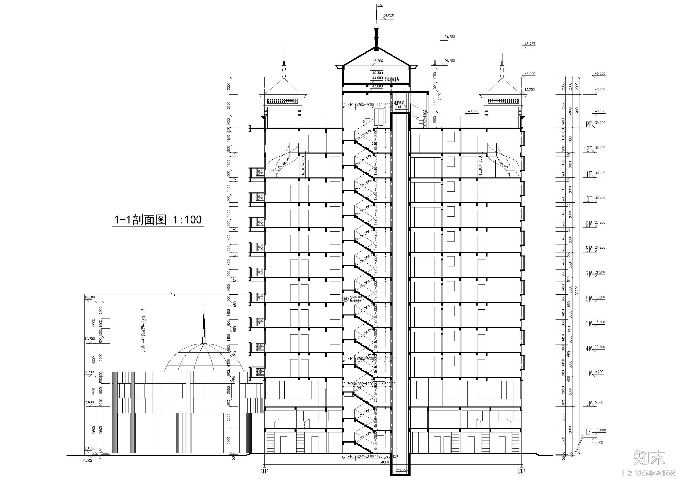 某十二层高层住宅建筑扩初图cad施工图下载【ID:166448168】