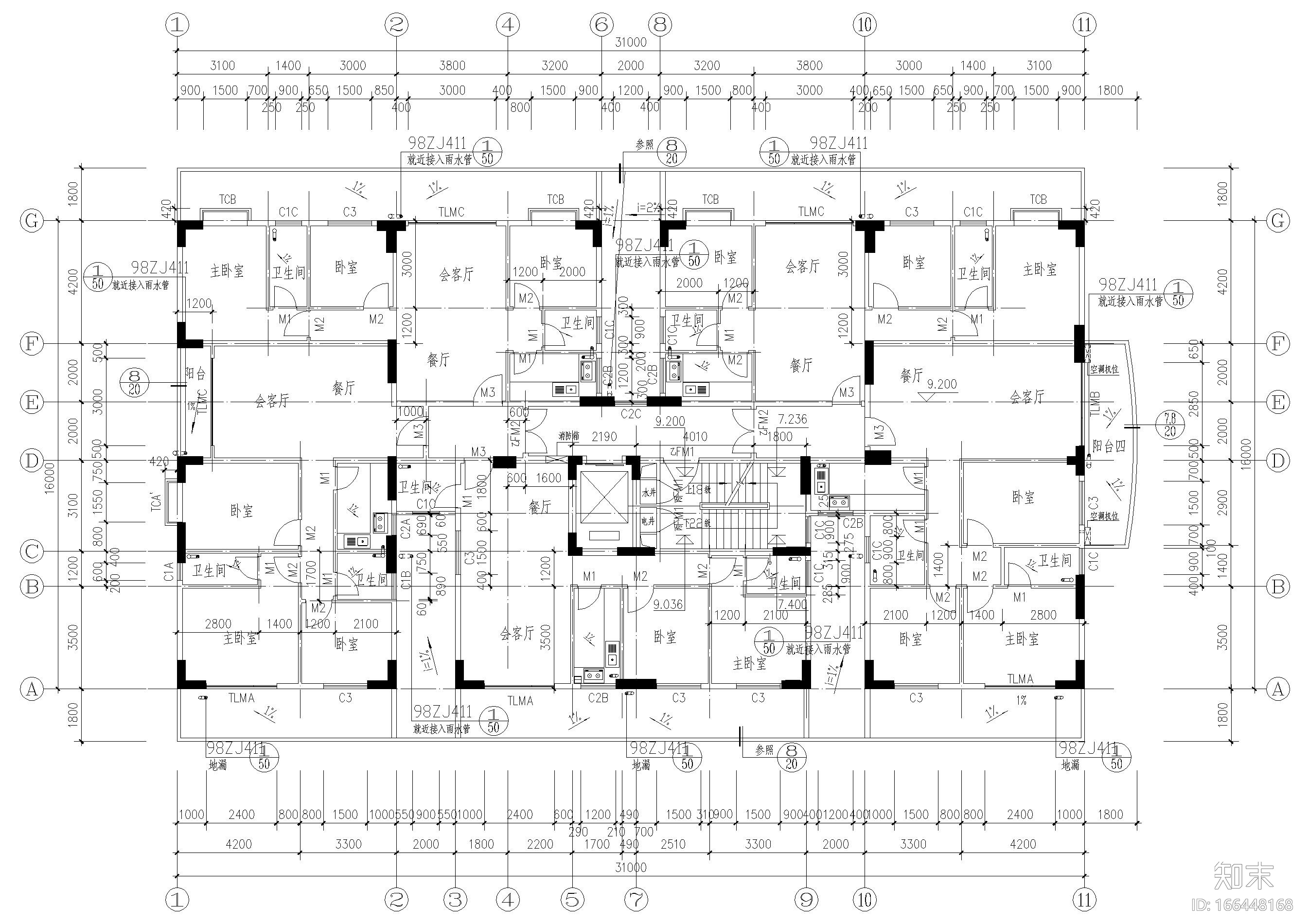 某十二层高层住宅建筑扩初图cad施工图下载【ID:166448168】