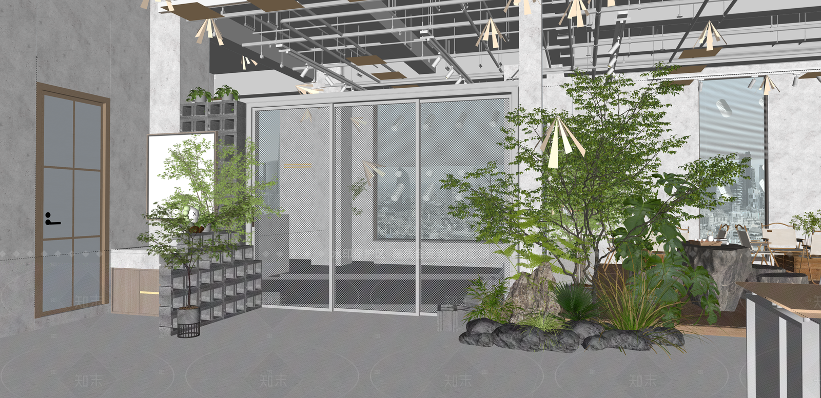 现代办公大堂SU模型下载【ID:1215927906】