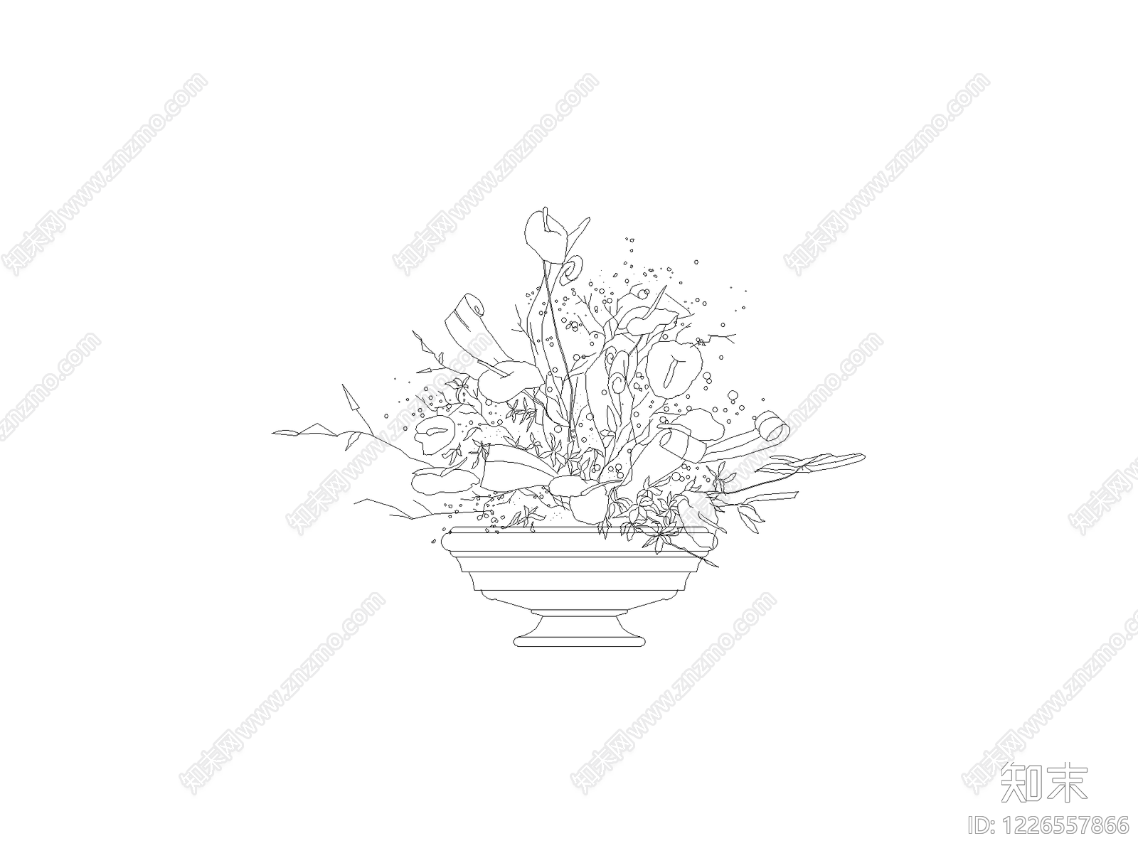 种绿植盆栽图块cad施工图下载【ID:1226557866】