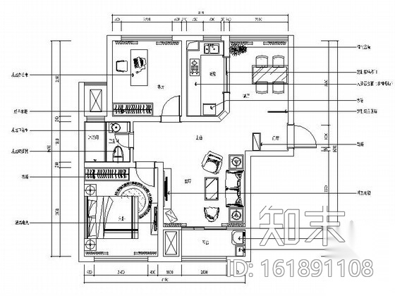 现代两居室装饰装修图（含效果）施工图下载【ID:161891108】