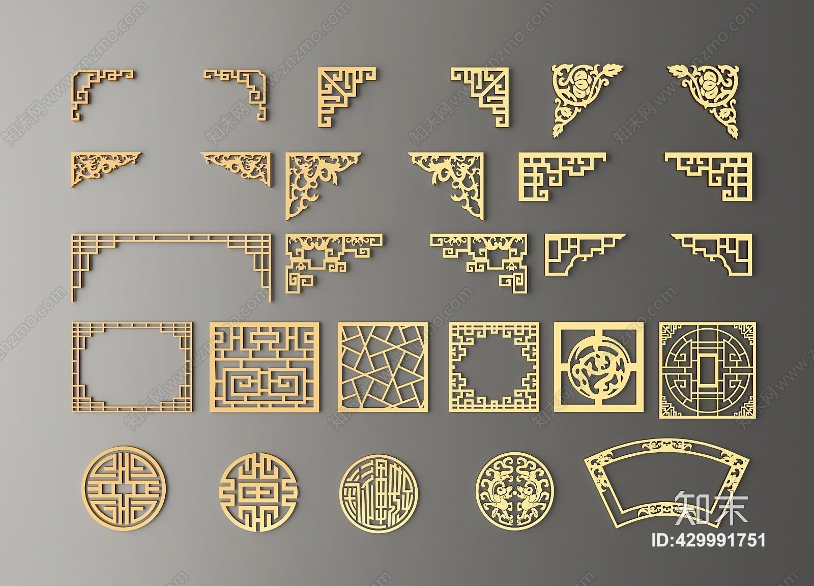 中式角花角线组合3D模型下载【ID:429991751】