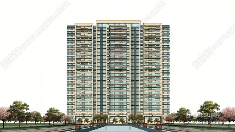 现代高层住宅SU模型下载【ID:243924730】
