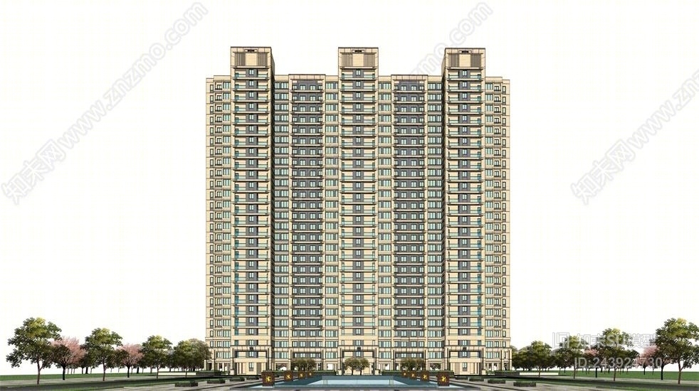 现代高层住宅SU模型下载【ID:243924730】