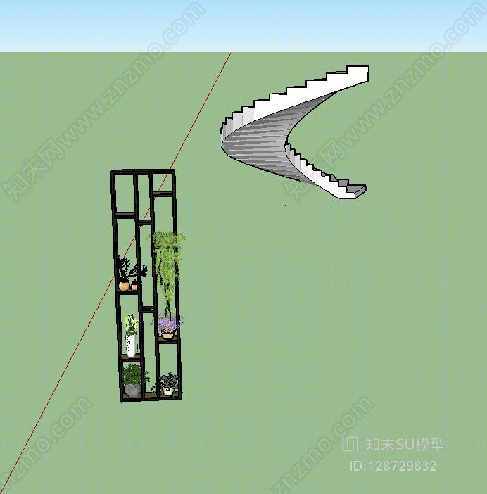 铁艺植物花架和旋转楼梯起重机SU模型下载【ID:128729832】