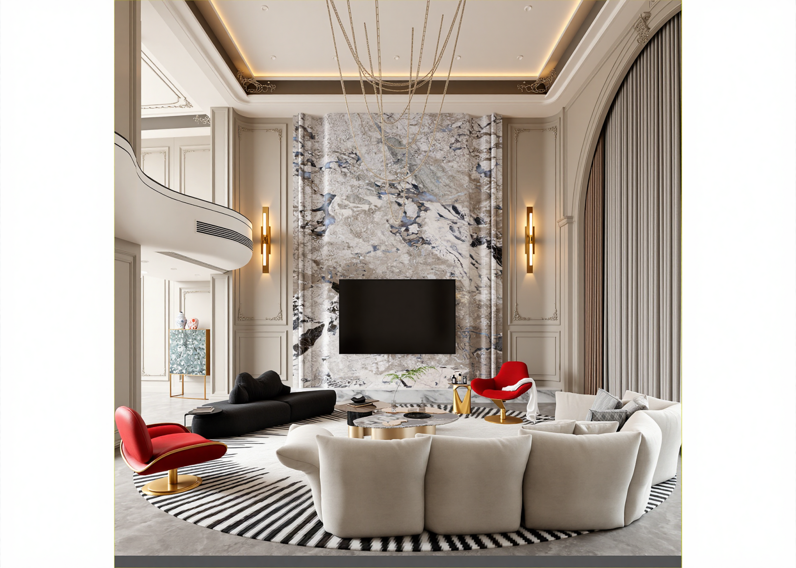 简欧挑空客厅3D模型下载【ID:1215132659】