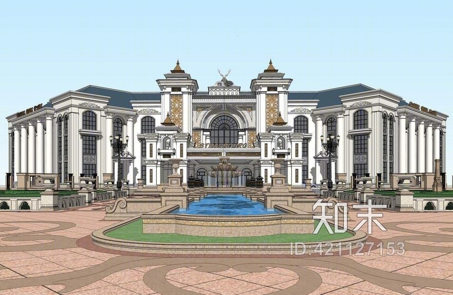 法式会所+景观SU模型下载【ID:421127153】