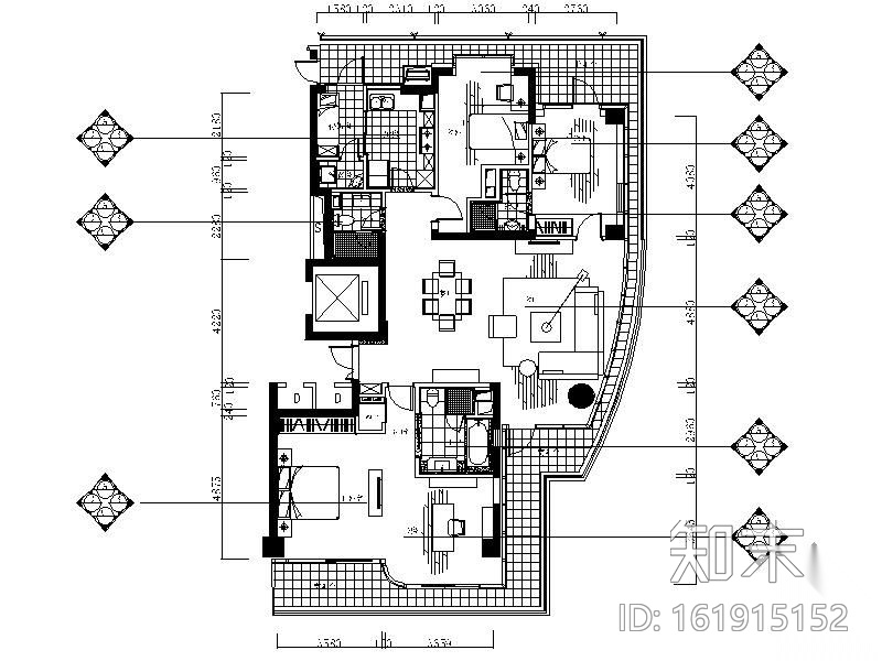 [杭州]古典风格三居室样板房施工图施工图下载【ID:161915152】