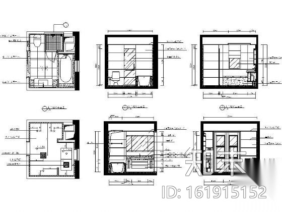 [杭州]古典风格三居室样板房施工图施工图下载【ID:161915152】