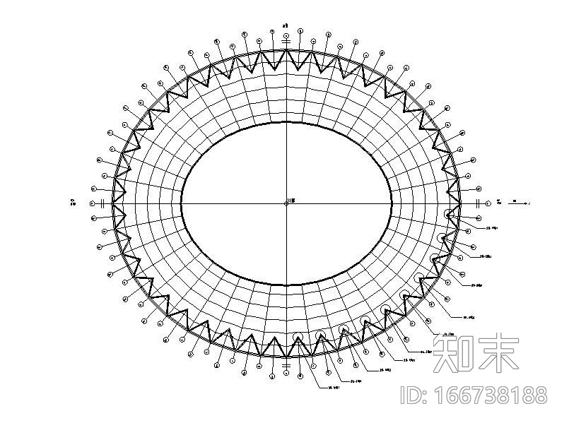 马鞍型单层索网膜结构体育场钢屋盖结构图cad施工图下载【ID:166738188】