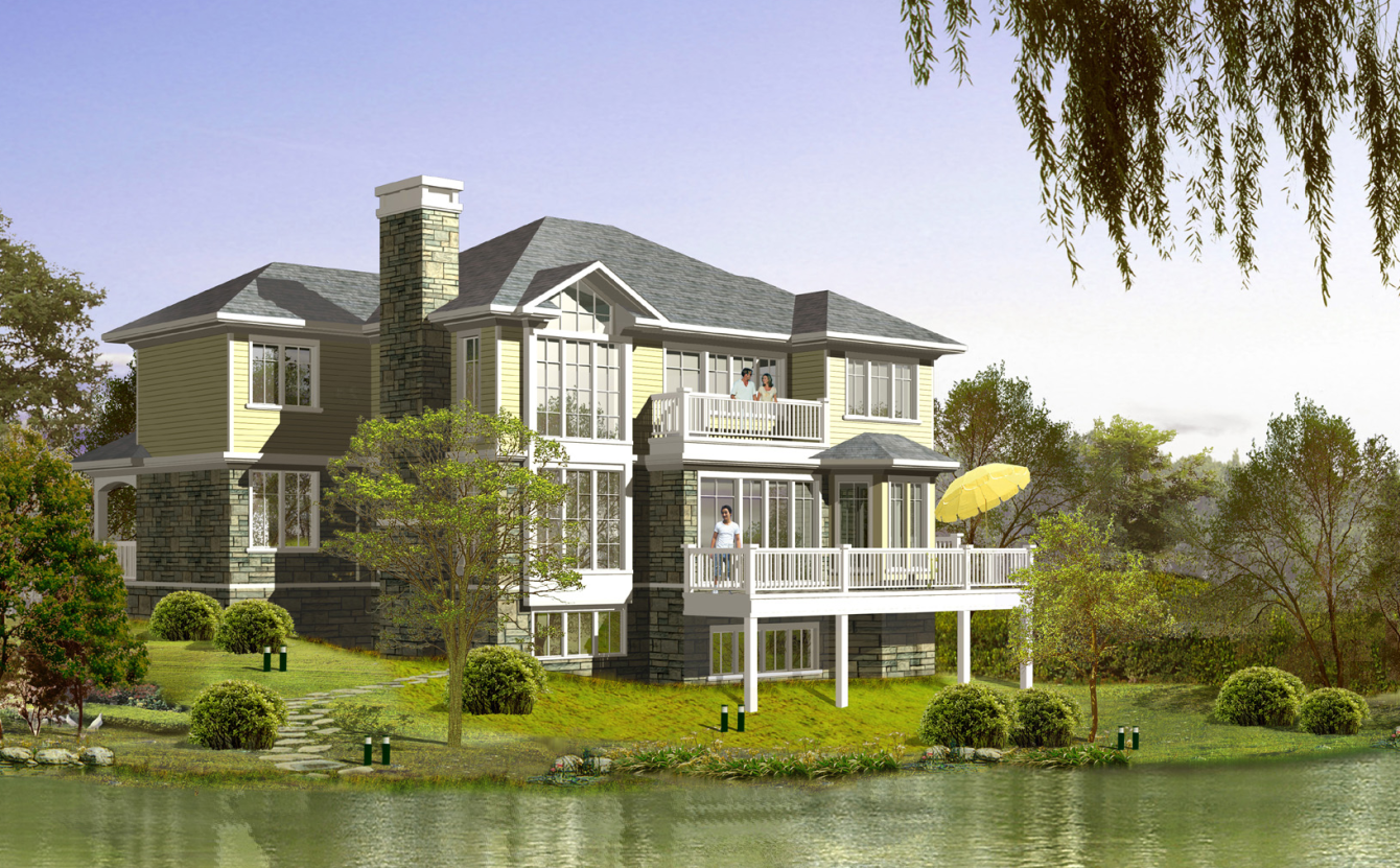 2层独栋别墅建筑方案设计（包含效果图+CAD）施工图下载【ID:149870130】