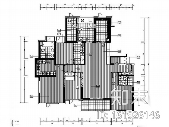 知名地产三居样板房装修图（平面）cad施工图下载【ID:161926146】