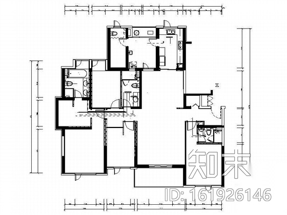 知名地产三居样板房装修图（平面）cad施工图下载【ID:161926146】