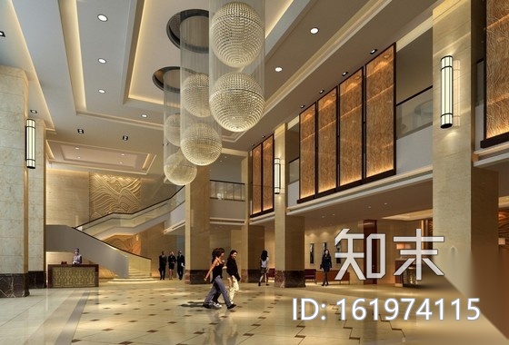 [安徽]国际酒店大堂室内施工图（含效果）cad施工图下载【ID:161974115】