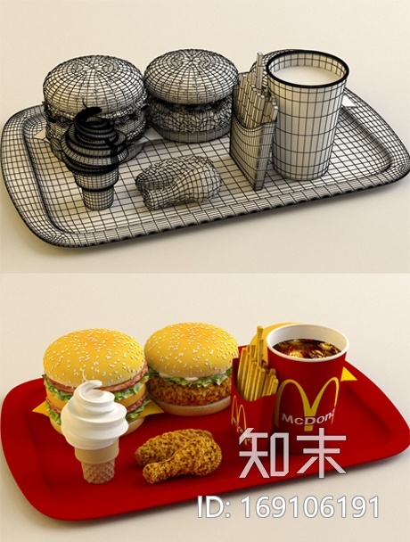 麦当劳肯德基汉堡冰淇淋可乐薯条CG模型下载【ID:169106191】