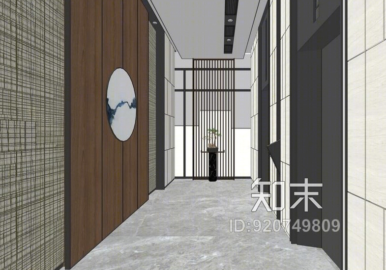 新中式电梯间SU模型下载【ID:920749809】