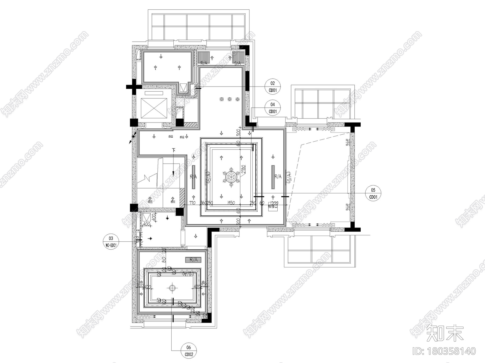 [上海]523㎡三层四居简欧别墅样板间施工图cad施工图下载【ID:180358140】