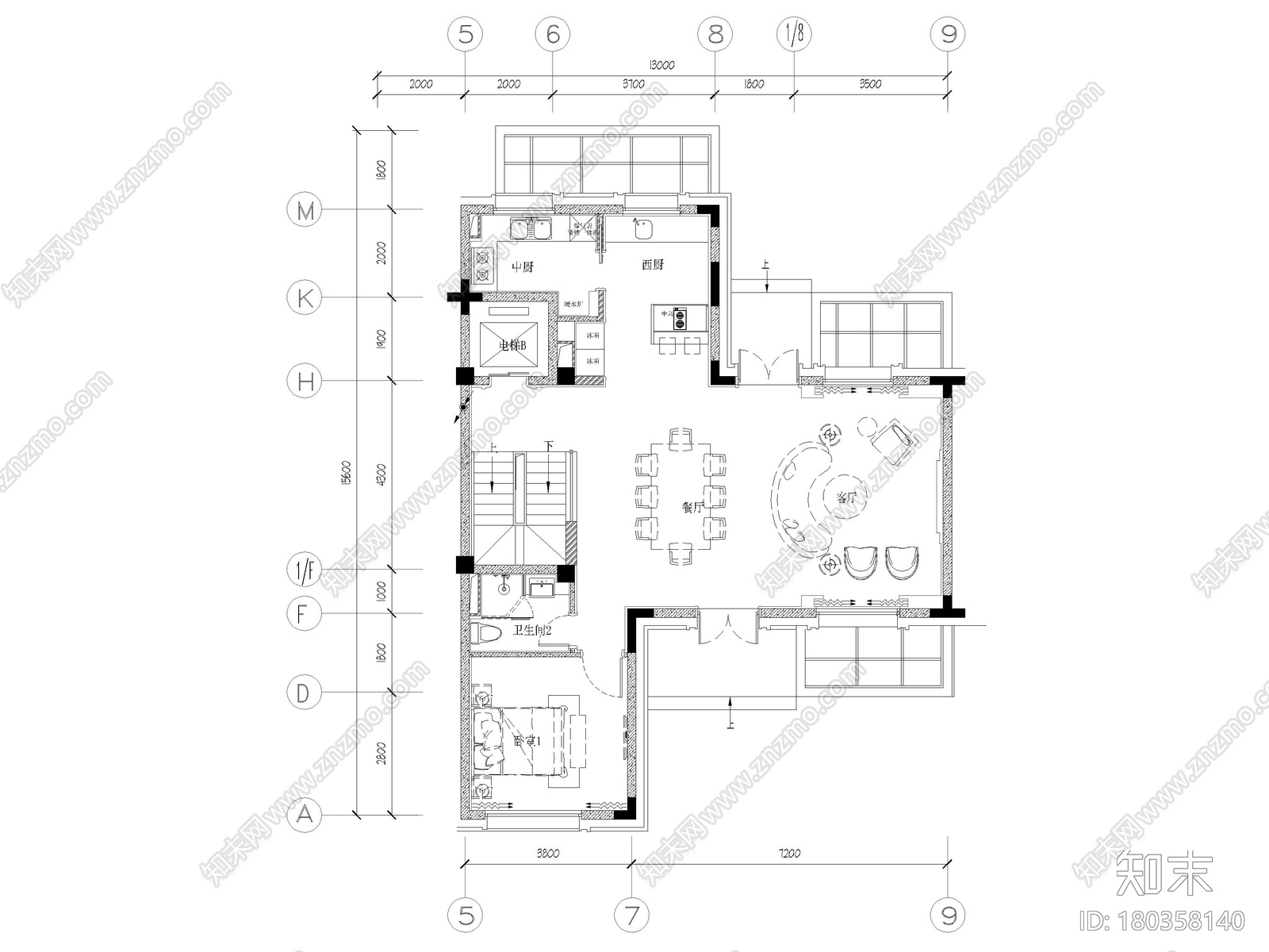 [上海]523㎡三层四居简欧别墅样板间施工图cad施工图下载【ID:180358140】