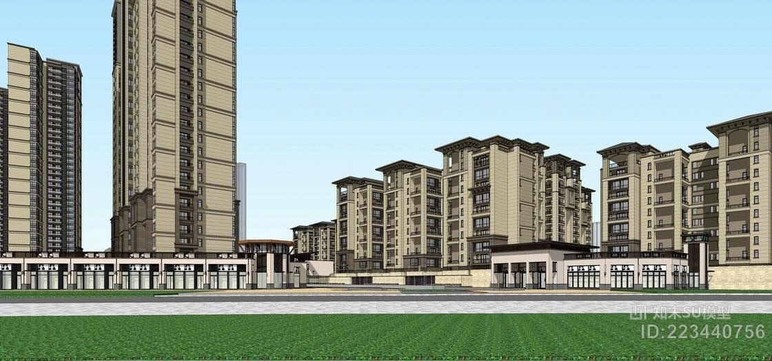 法式中高层住宅SU模型下载【ID:223440756】