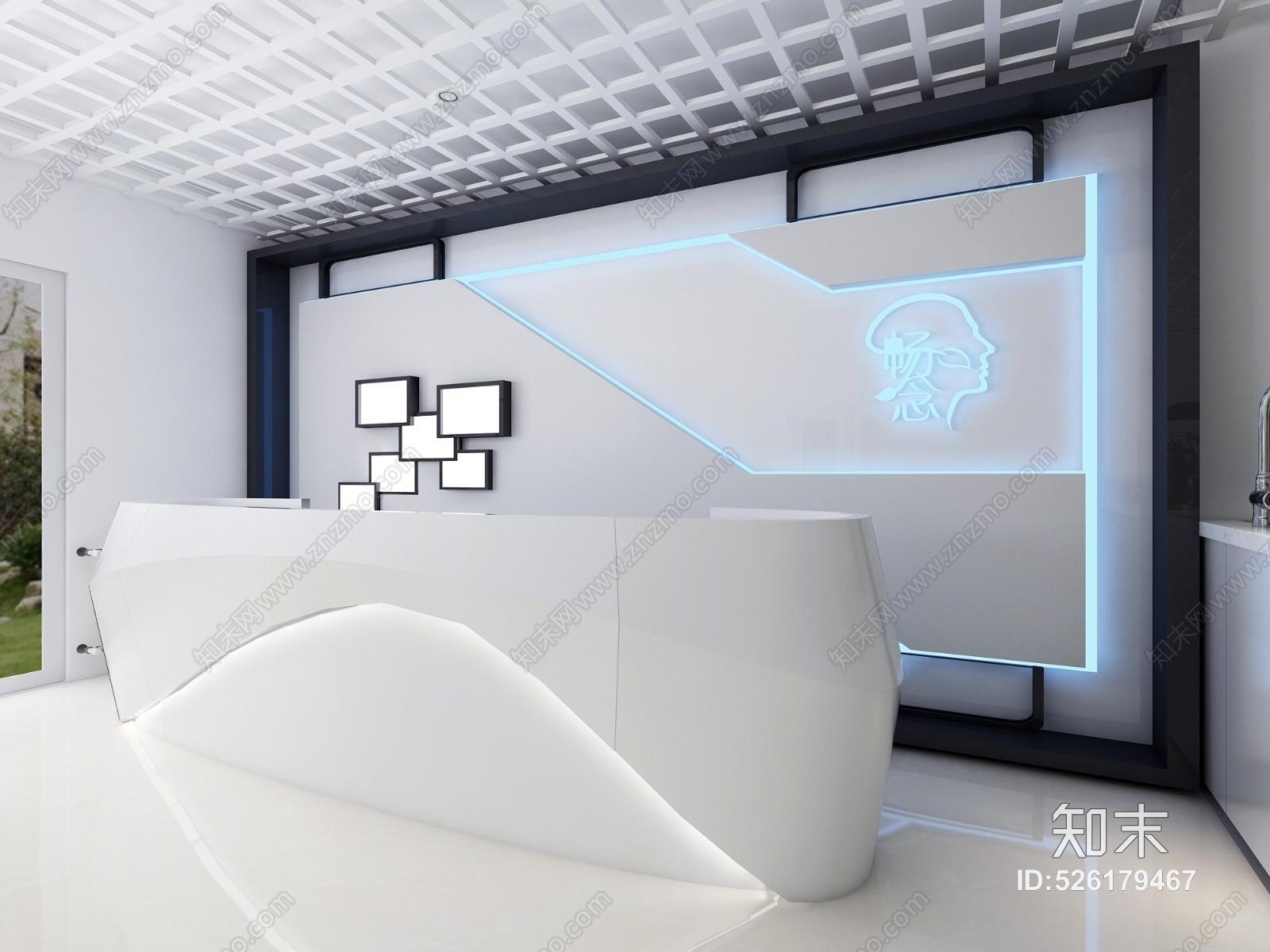 现代体验中心楼梯扶手洽谈桌洽谈区展台前台大厅接待台3D模型下载【ID:526179467】