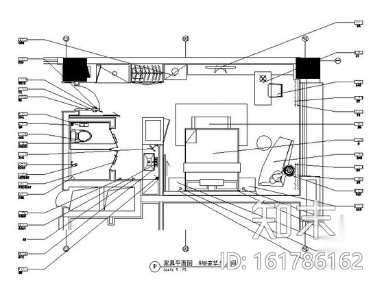 [深圳]高端商务酒店豪华单人间室内设计施工图（含效果图...施工图下载【ID:161786162】