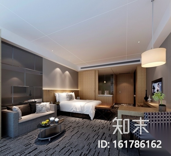[深圳]高端商务酒店豪华单人间室内设计施工图（含效果图...cad施工图下载【ID:161786162】