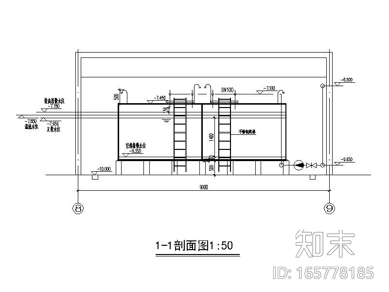 给水泵房_中水泵房详图CAD版本cad施工图下载【ID:165778185】