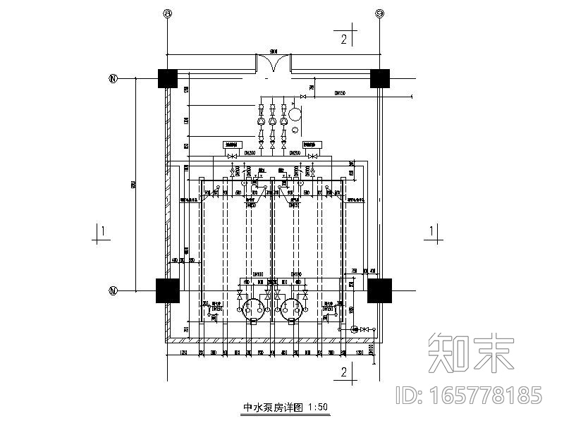 给水泵房_中水泵房详图CAD版本cad施工图下载【ID:165778185】