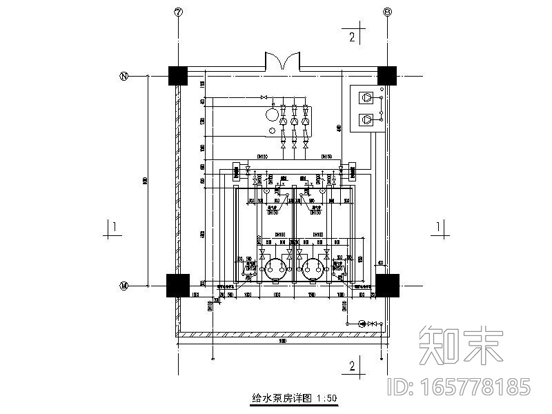 给水泵房_中水泵房详图CAD版本cad施工图下载【ID:165778185】