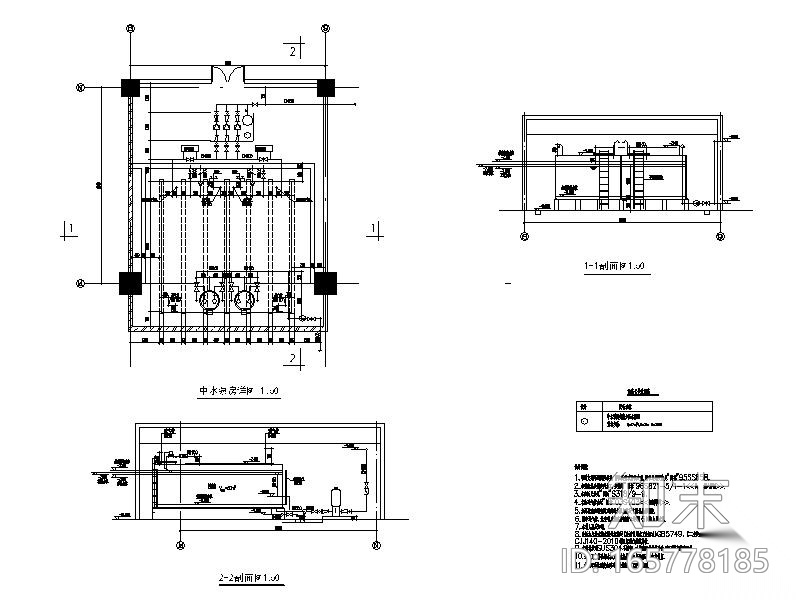给水泵房_中水泵房详图CAD版本cad施工图下载【ID:165778185】